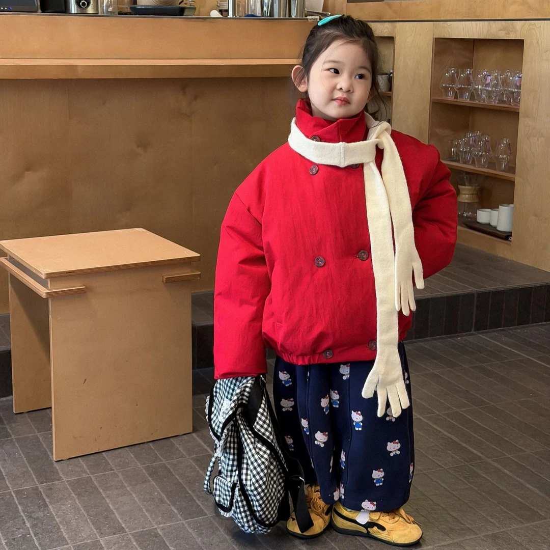 2025冬季新款童装 韩版童装 女童手塞棉保暖棉服 儿童面包服