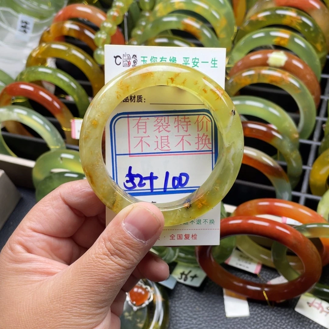 未镶嵌蛇纹石玉手镯有裂手镯特价不退不换