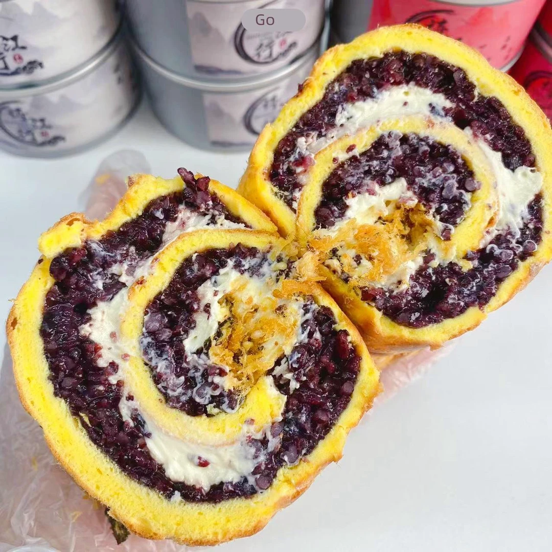 紫菜肉松虎皮紫米芝士肉松鲜奶油卷饼