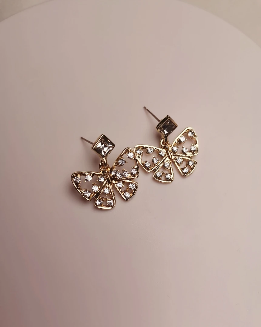 铜合金耳饰 金色气质浅金色日韩女耳钉饰品镶嵌精致高智淡人风