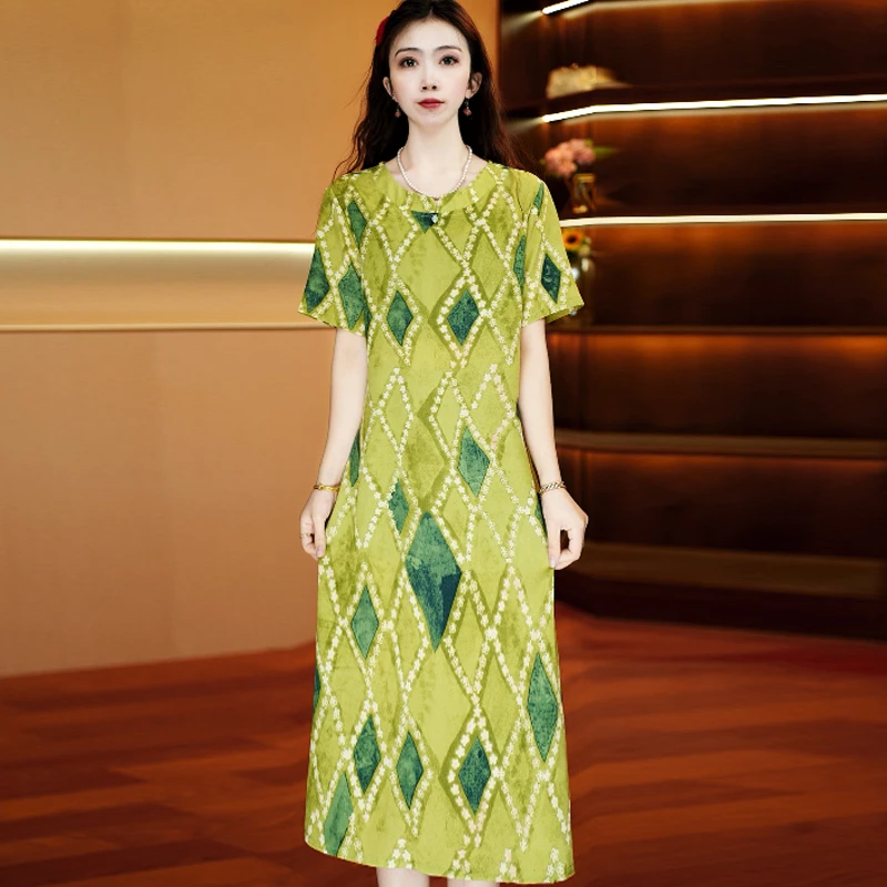 翠格雅韵吊坠裙 气质中长款时连衣裙百搭遮肉裙子