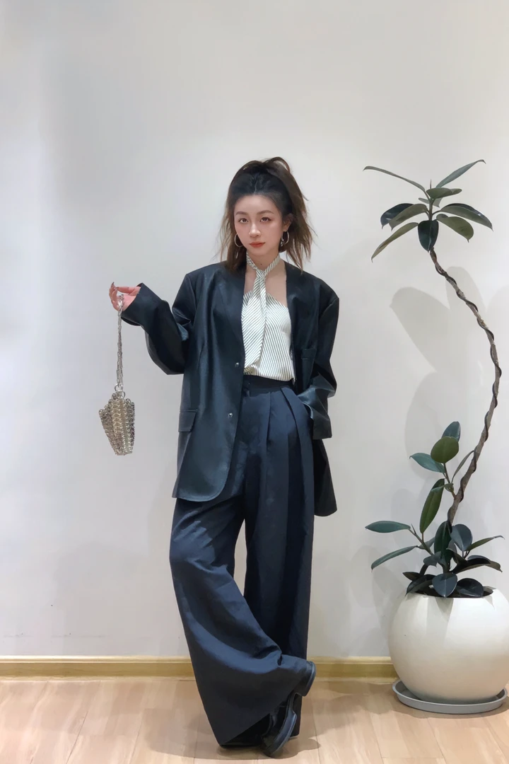 韩国东大门post modern灰色阔腿西服裤