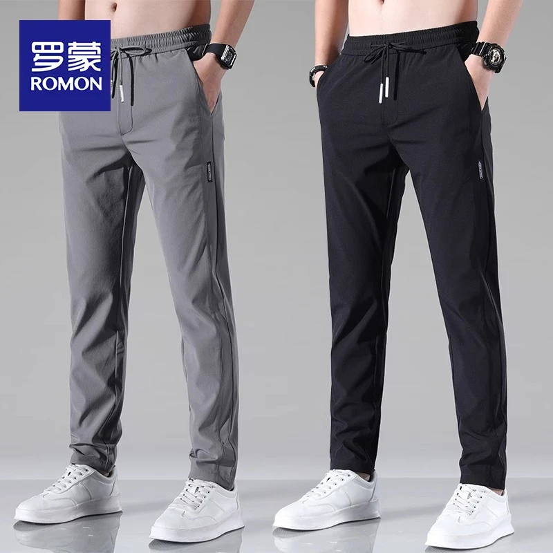罗蒙2025新款休闲裤男士春季薄款修身直筒西裤宽松弹力百搭长裤子
