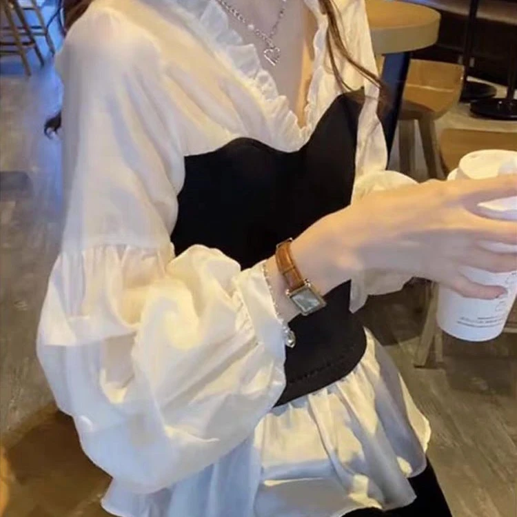 假两件拼接雪纺衬衫女夏装设计感小众上衣高级感甜美别致显瘦衬衣