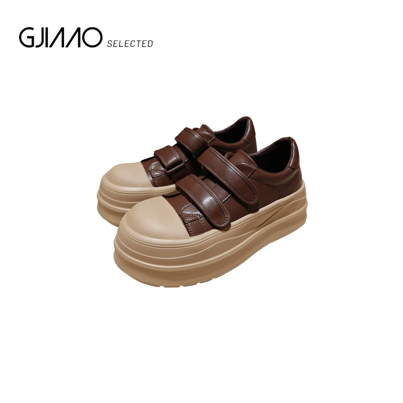 8089 黑棕厚底粘扣休闲鞋