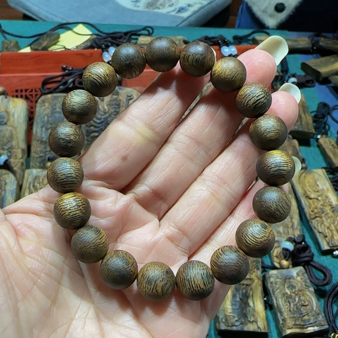 沉香手串$****$海南白奇乌身老料圆珠11克多样性发