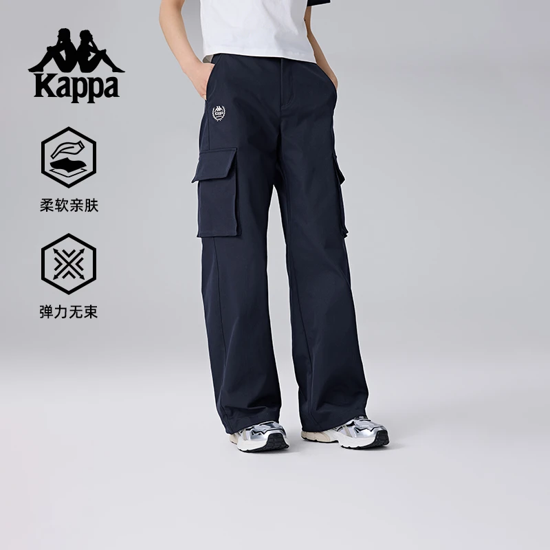 Kappa卡帕背靠背新款运动长裤弹力裤子女款休闲裤复古直筒工装裤