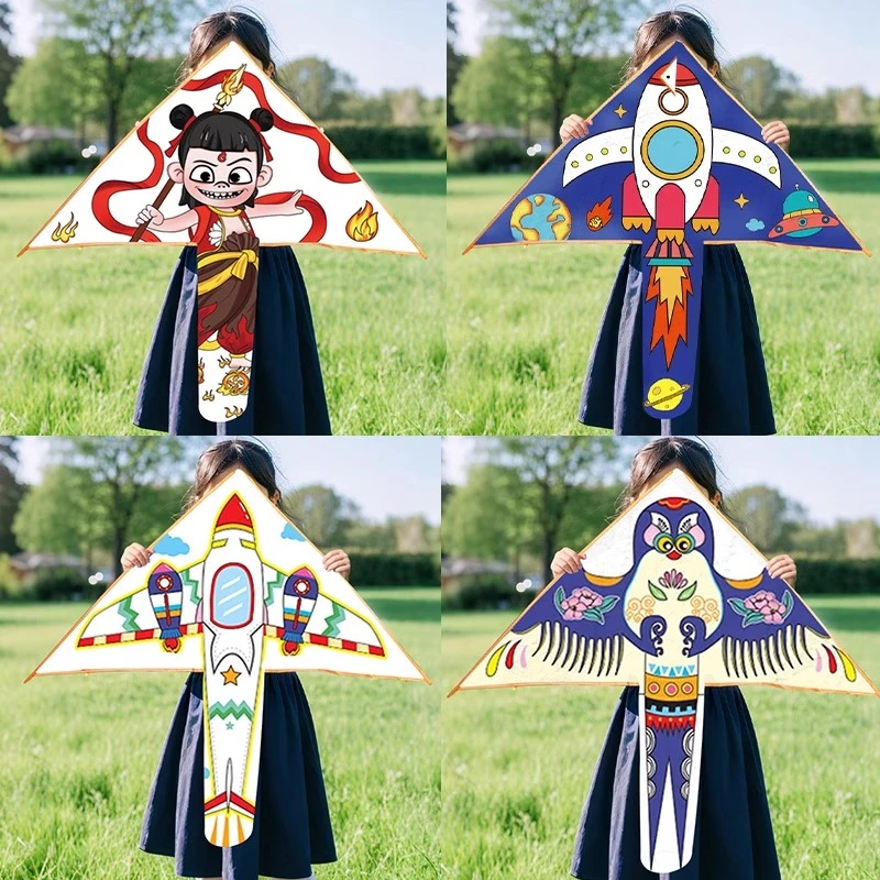 哪吒绘画风筝diy材料包儿童手工制作空白手绘涂色涂鸦自制半成品