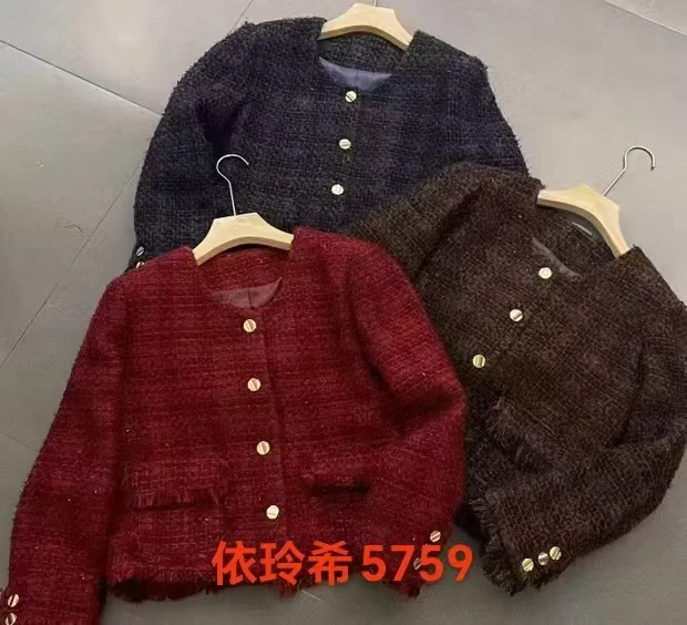 董小姐/5759 红色亮丝细闪粗花气质高级感小香风外套