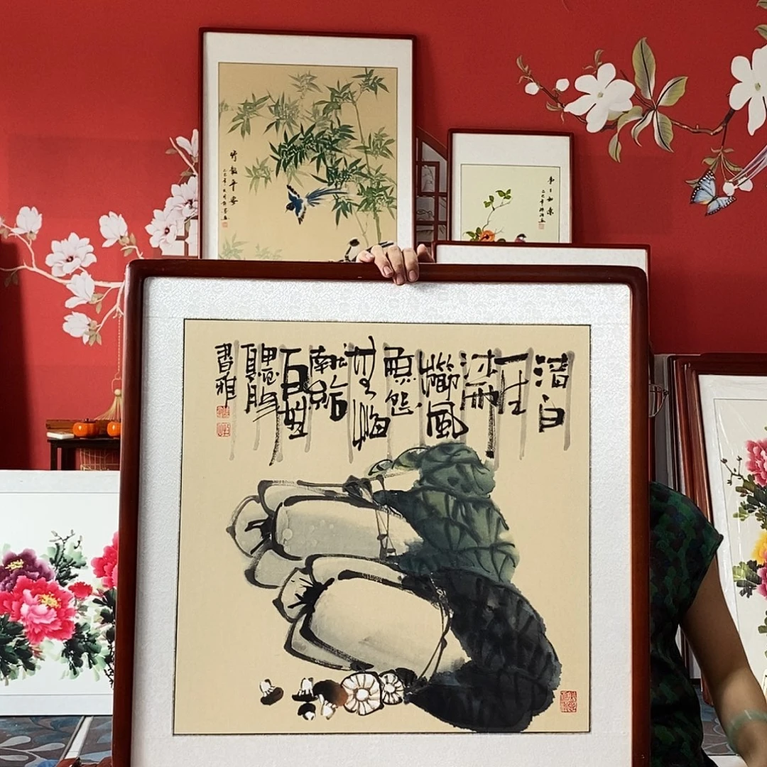 国画手写手绘带框包邮62✖️62国画作品