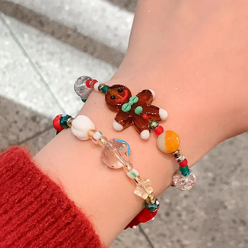 纯铜石英石手链 圣诞树水晶手链女生新款姜饼人手串珠手链轻奢小