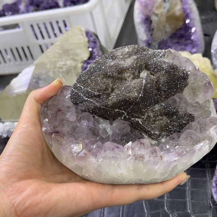 水晶未镶嵌发饰奇石紫晶花盘