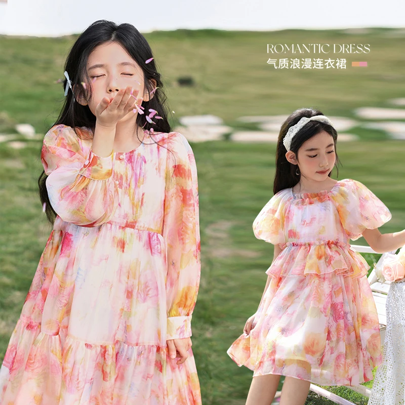 NORNOR 女童长袖连衣裙 儿童森系碎花裙洋气裙GMX460209A