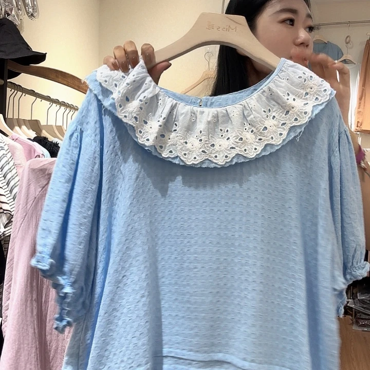 大瑶瑶同款蓝色小衫