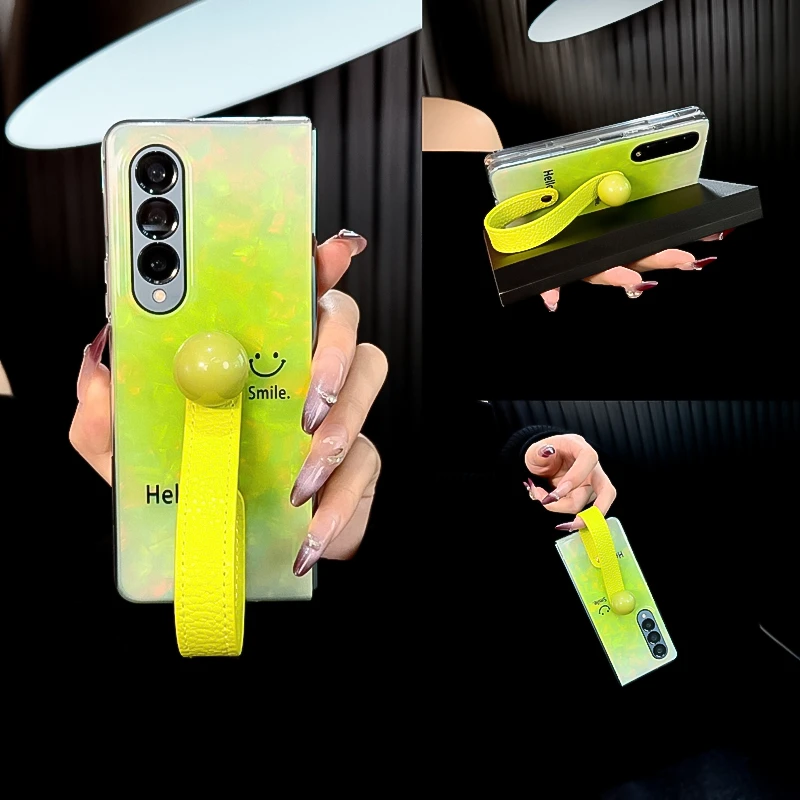 适用三星zfold3手机壳新款galaxy套zfold3贝壳纹渐变色笑脸手提女