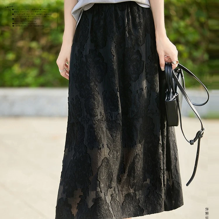 到膝盖的半身裙立体花纹悬垂松弛慵懒夏季时尚高级感裙子半裙
