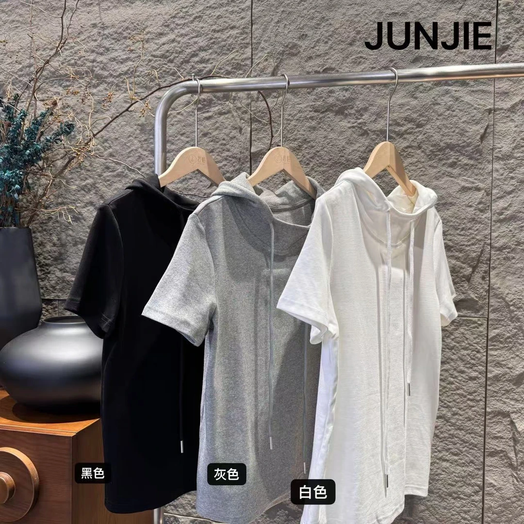 『JUNJIE』短袖连帽·极简修身百搭连帽卫衣 58916