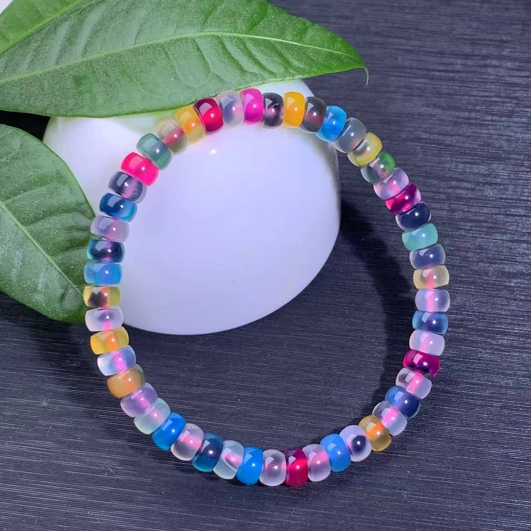 天然彩虹蓝调糖心玛瑙精工直切药片手串6mm小众男女简约百搭气质