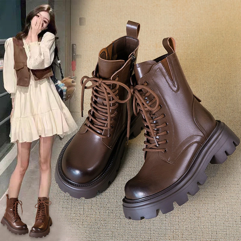 美拉德棕马丁靴酷飒显高显瘦显腿长新款2025英伦风靴子小个子增高