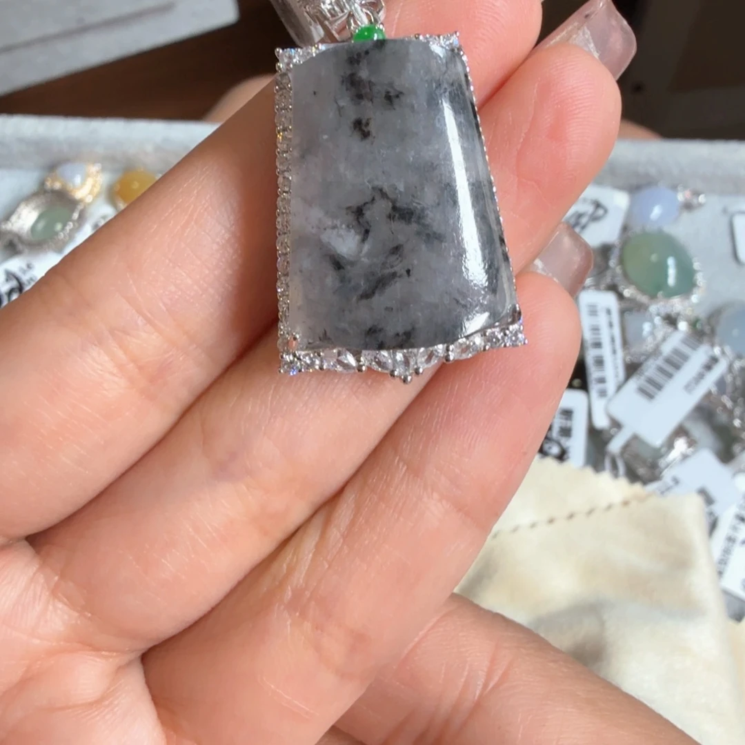 翡翠戒指银S925镶嵌吊坠55