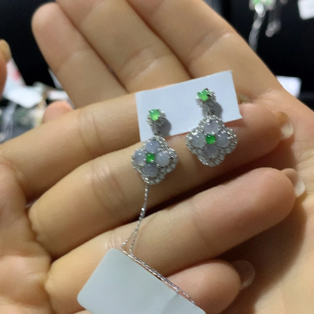 翡翠戒指银S925镶嵌耳钉