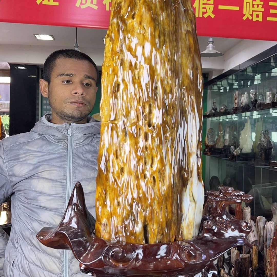 缅甸天然树化玉摆件