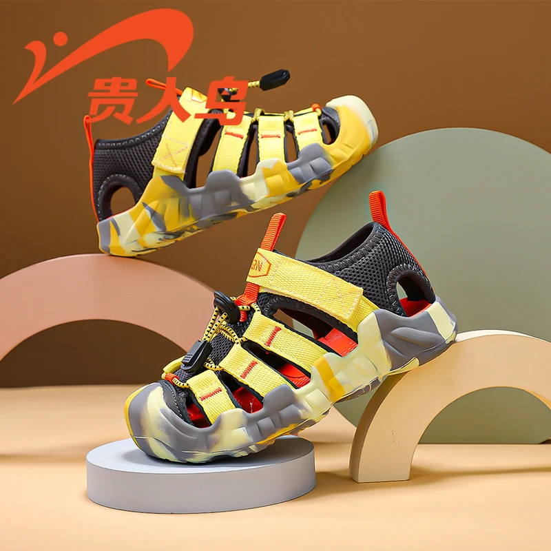 贵人鸟儿童鞋夏季新款网面凉鞋男童中大童透气防滑鞋女童包头凉鞋