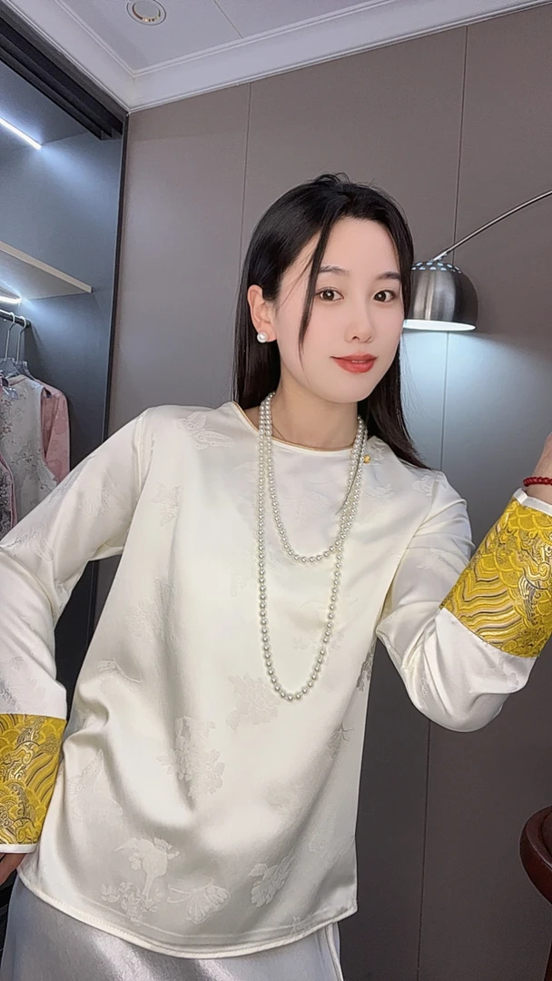 【龙袖】新中式衬衫2025春装新款女装挂坠撞色拼接宽松长袖百搭