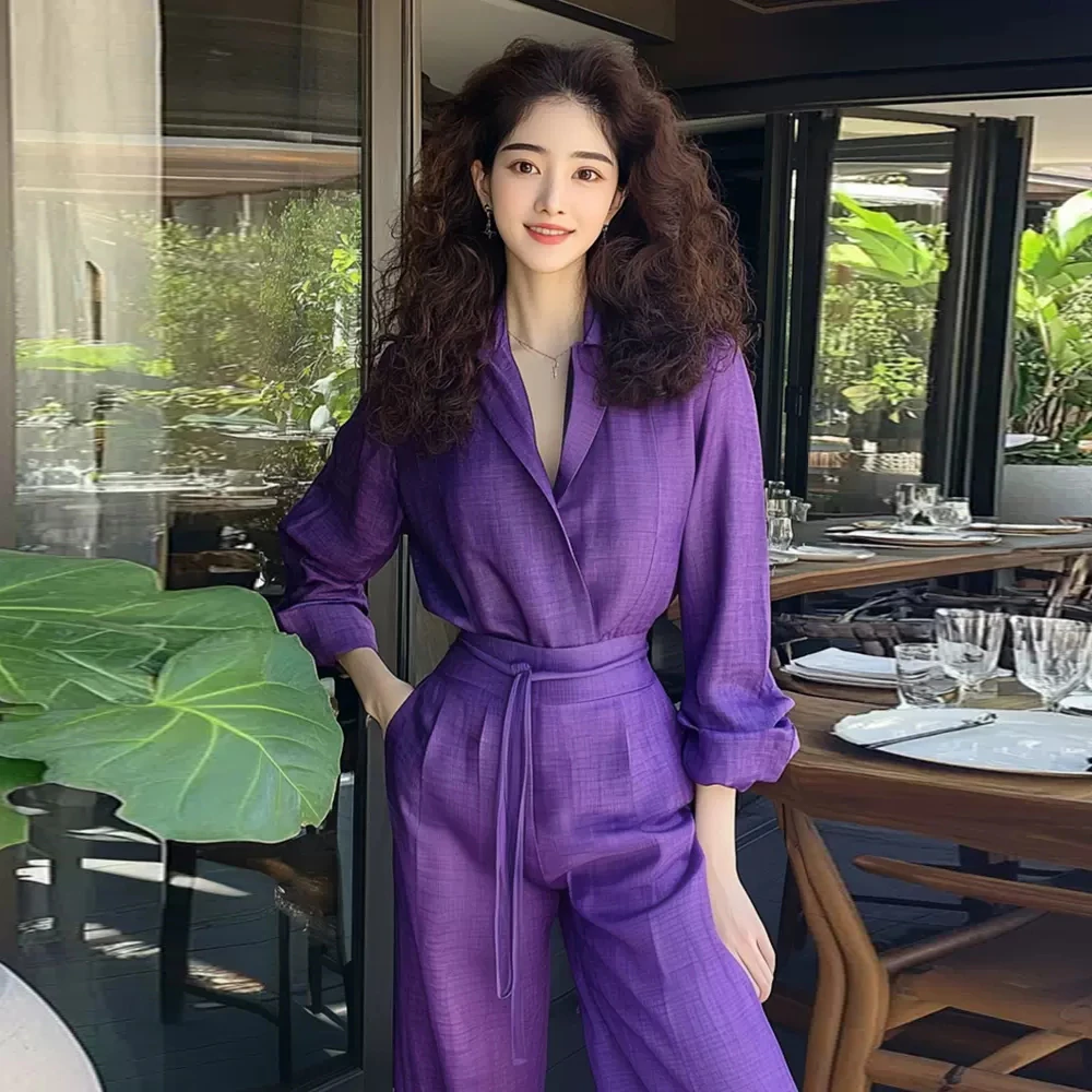 紫色小香风套装裤2025春秋新款盐系高级感出席重要场合的两件套女