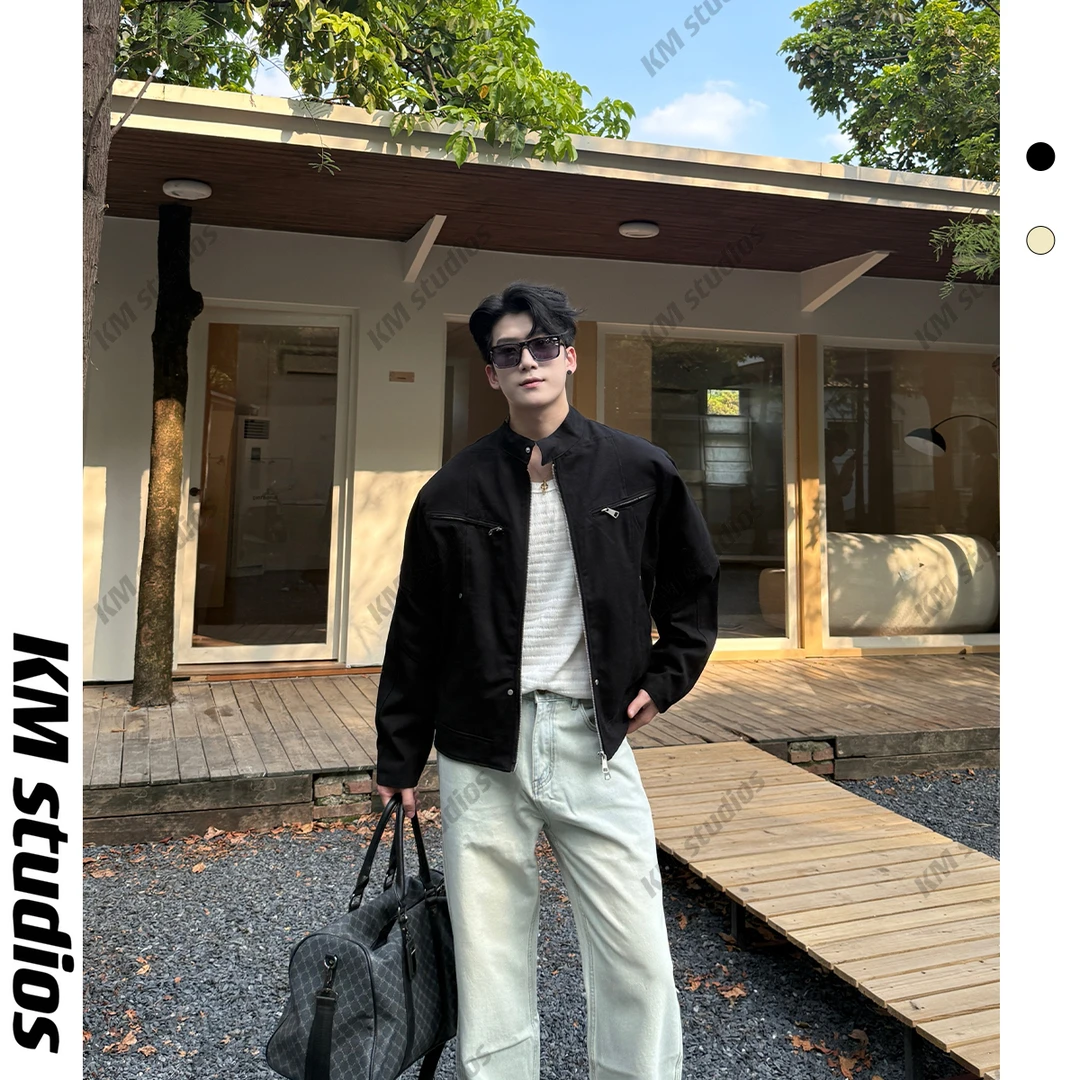 KM studios 25秋冬480克重磅棉感珠帆洗水夹克新款短款男女外套