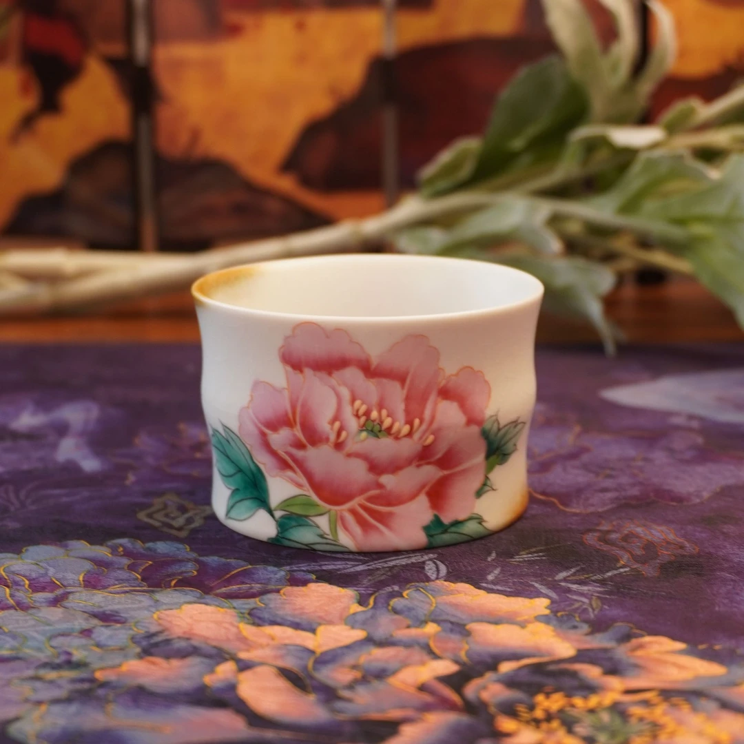 【国色芳华·竹节杯】李辉熠手绘手作精美复古陶瓷家用主人杯高档
