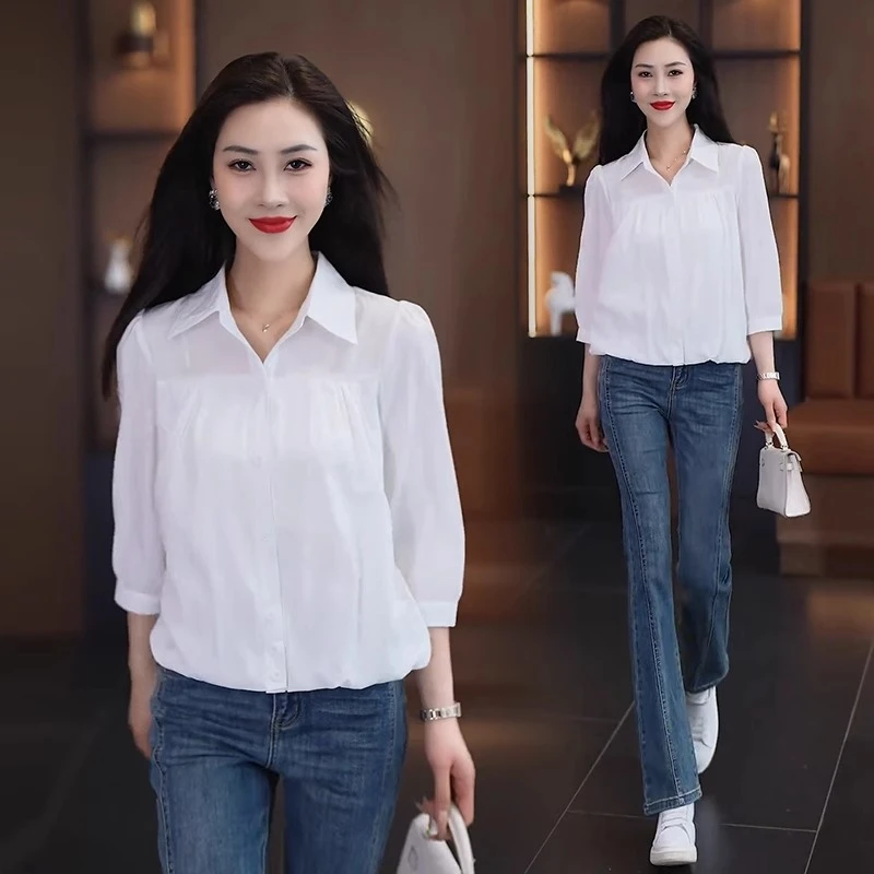 2025春夏新款宽松遮肚子显瘦衬衣小个子上衣潮国风洋气盘扣衬衫女