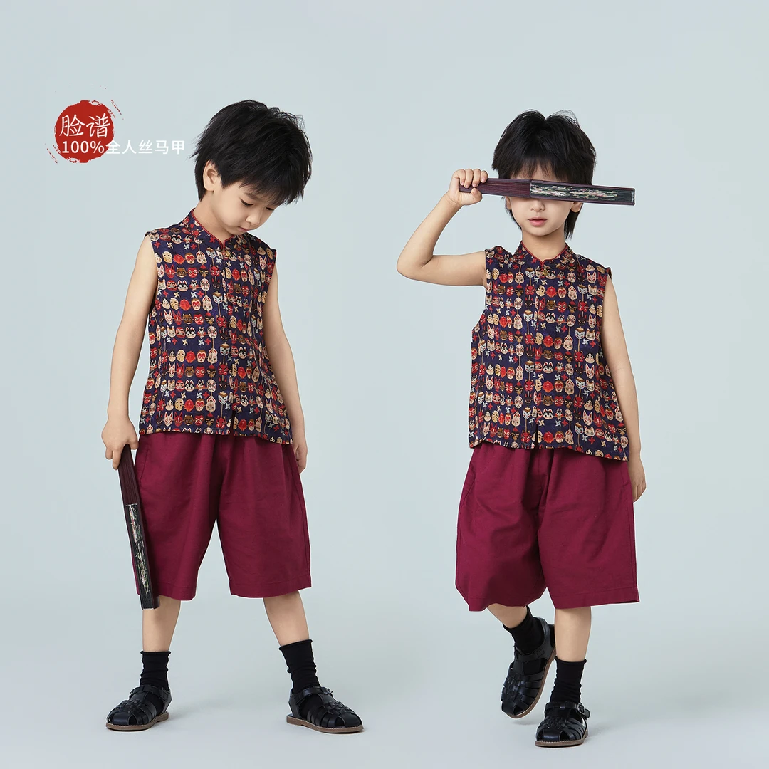 【琨萱】“脸谱”2025男女童夏款新中式100%全人丝马甲SS67S157