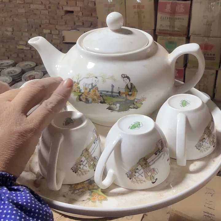 库存微瑕三娘教子多空茶壶一套