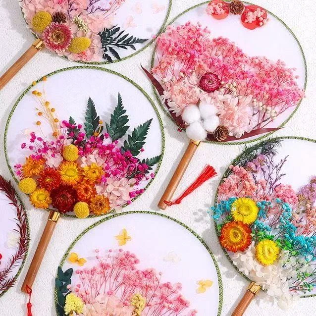 中秋节手工diy干花团扇材料包儿童幼儿园母亲礼物古风永生花扇子