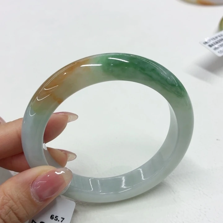 翡翠未镶嵌手镯缅甸翡翠手镯58.6黄加绿