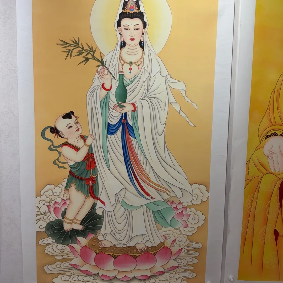 无***辈国画微瑕有裂痕四尺观音菩萨画像