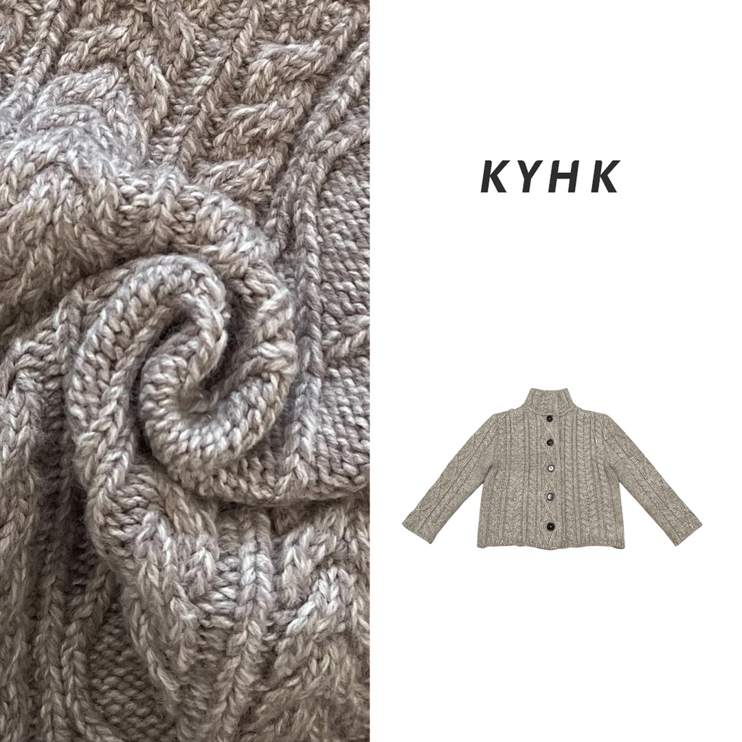 KYHK复古粗针麻花纹开衫厚毛衣外套241163