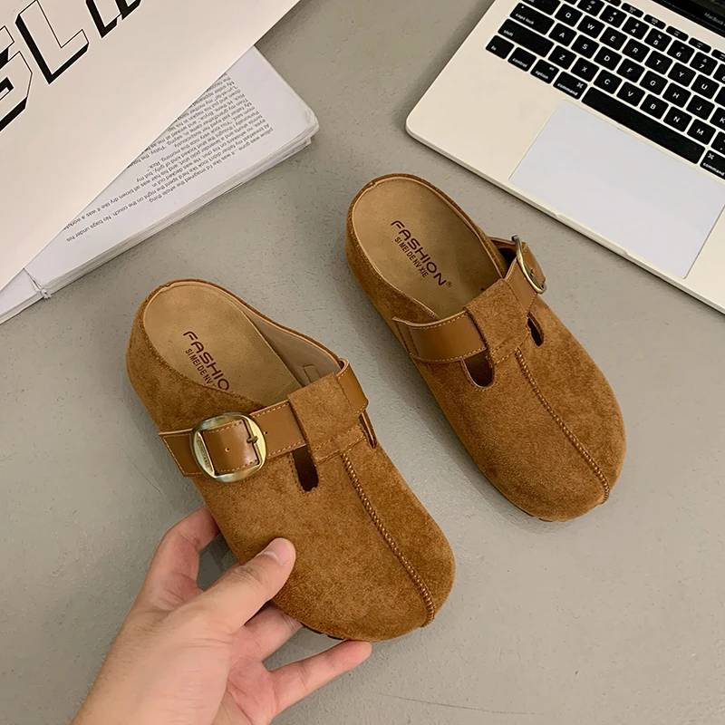 法式厚底勃肯鞋包头半拖鞋女秋季新款外穿小个子一脚蹬百搭勃肯鞋