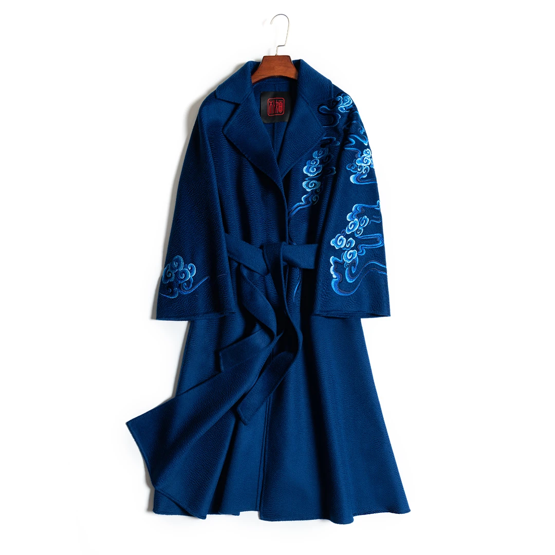 【PUHUA-朴婳】2025国风中式洋气时尚百搭祥云刺绣重工大衣气质8907