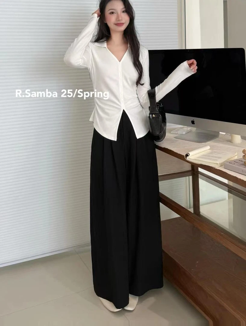 3月4龙哥家～春夏薄款后松紧腰阔腿裤8872裤长98公分左右