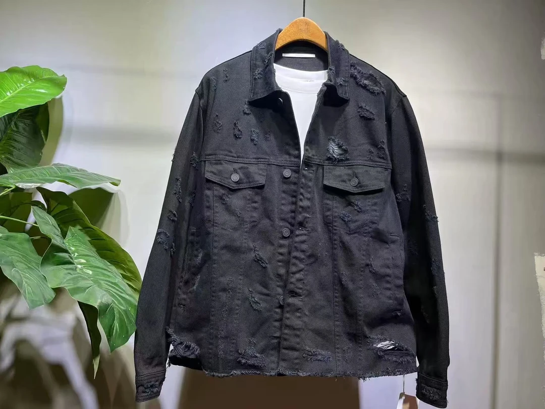 春秋新款男士宽松百搭美式时尚休闲男外套水洗牛仔翻领夹克1035