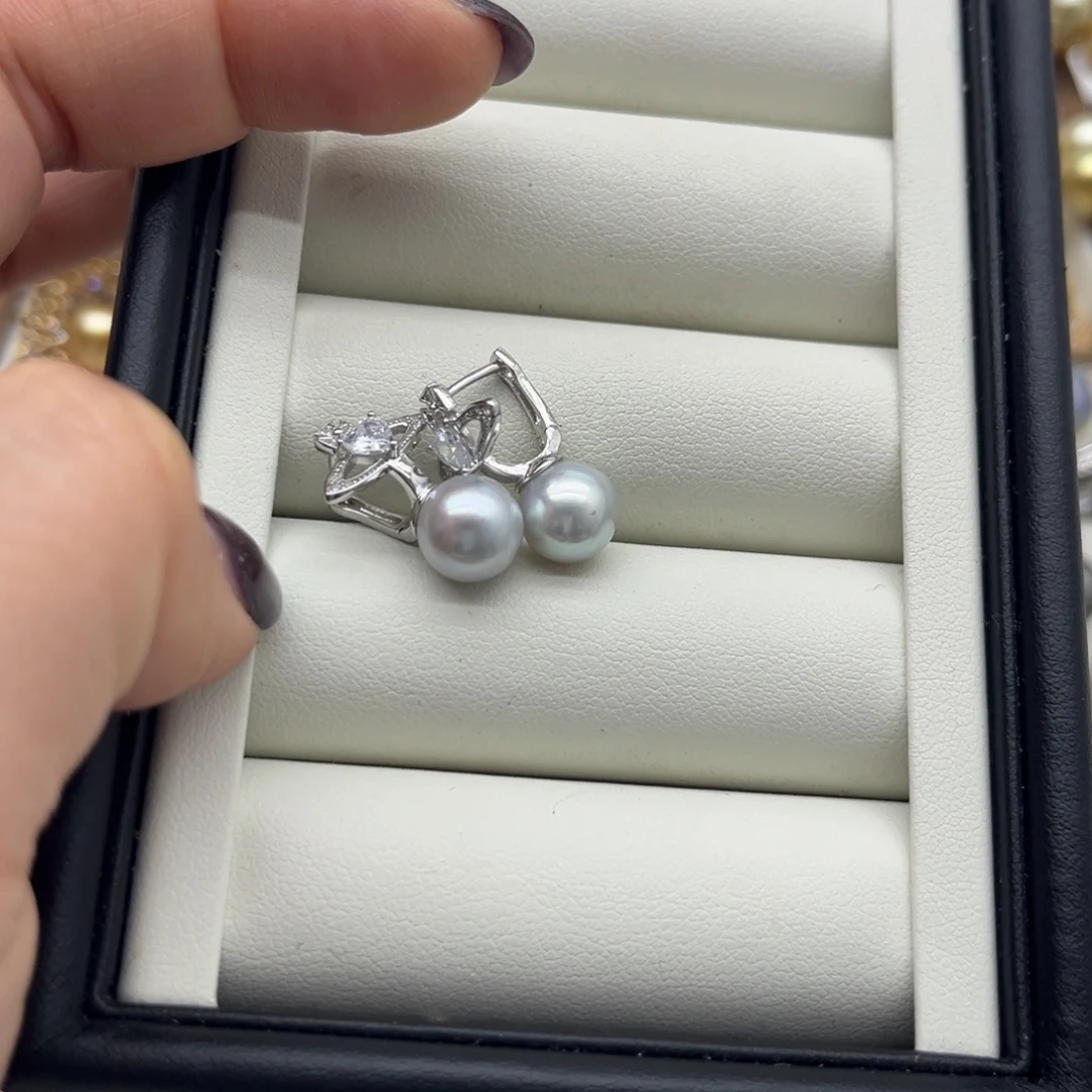 银S925镶嵌耳饰海水珍珠