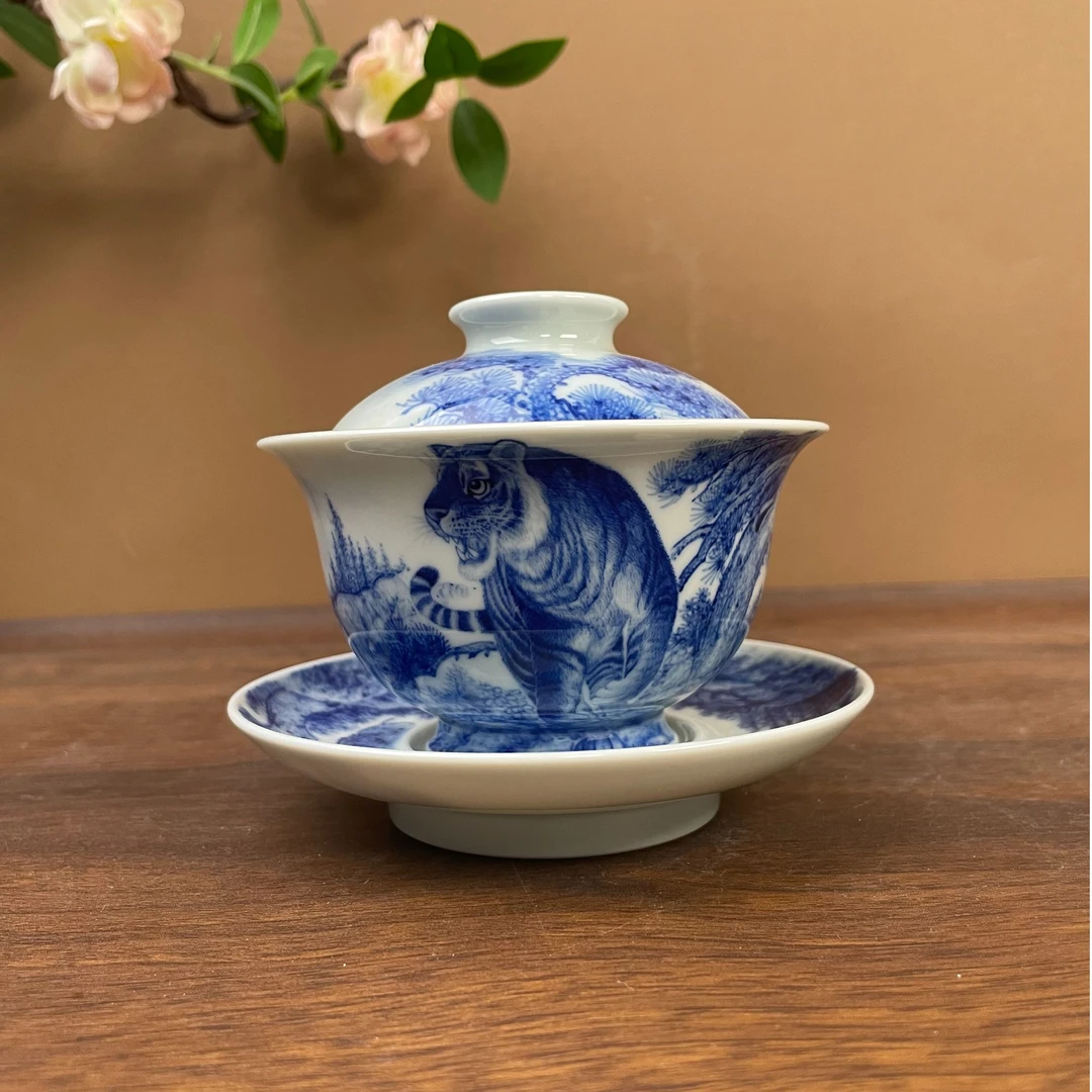 【彧兮竹】王者之风生肖老虎盖碗150cc 手工手绘景德镇茶具