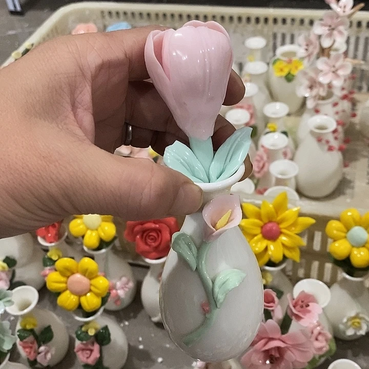 瓷片纯手工陶瓷花摆件瑕