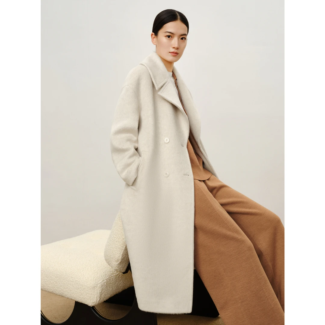 【丽公主专属】玖姿安娜蔻JTDD72136羊毛长大衣女女士双排扣落肩长