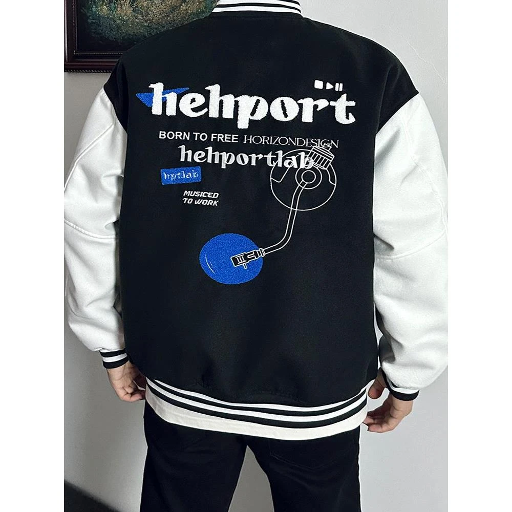 HELIPORT停机坪 播放器植绒棒球服潮牌男女宽松覆古撞色外套