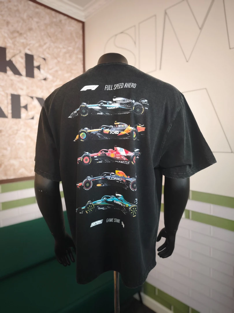 赛车主题数码印花重磅纯棉休闲宽松圆领百搭T恤