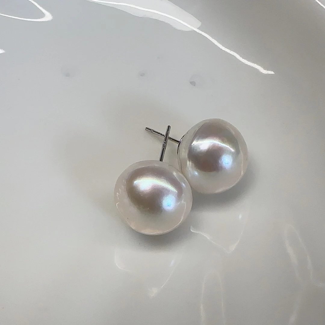 淡水珍珠耳饰银S925镶嵌冒*