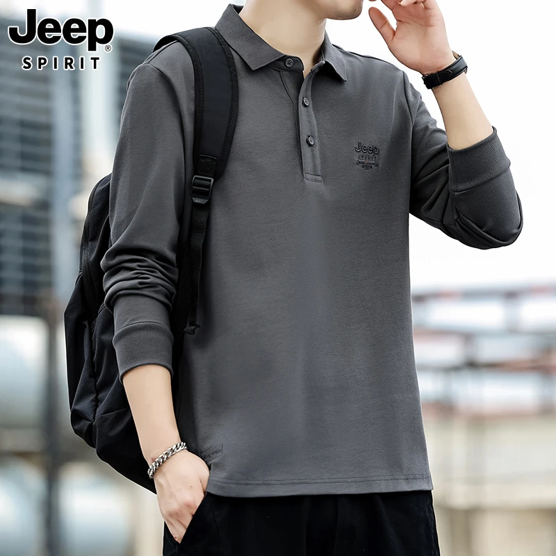 Jeep吉普2025年春季新款男士长袖T恤时尚休闲刺绣潮流透气POLO衫